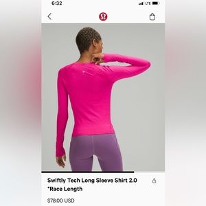 Lululemon swiftly tech long sleeve 2.0 race length